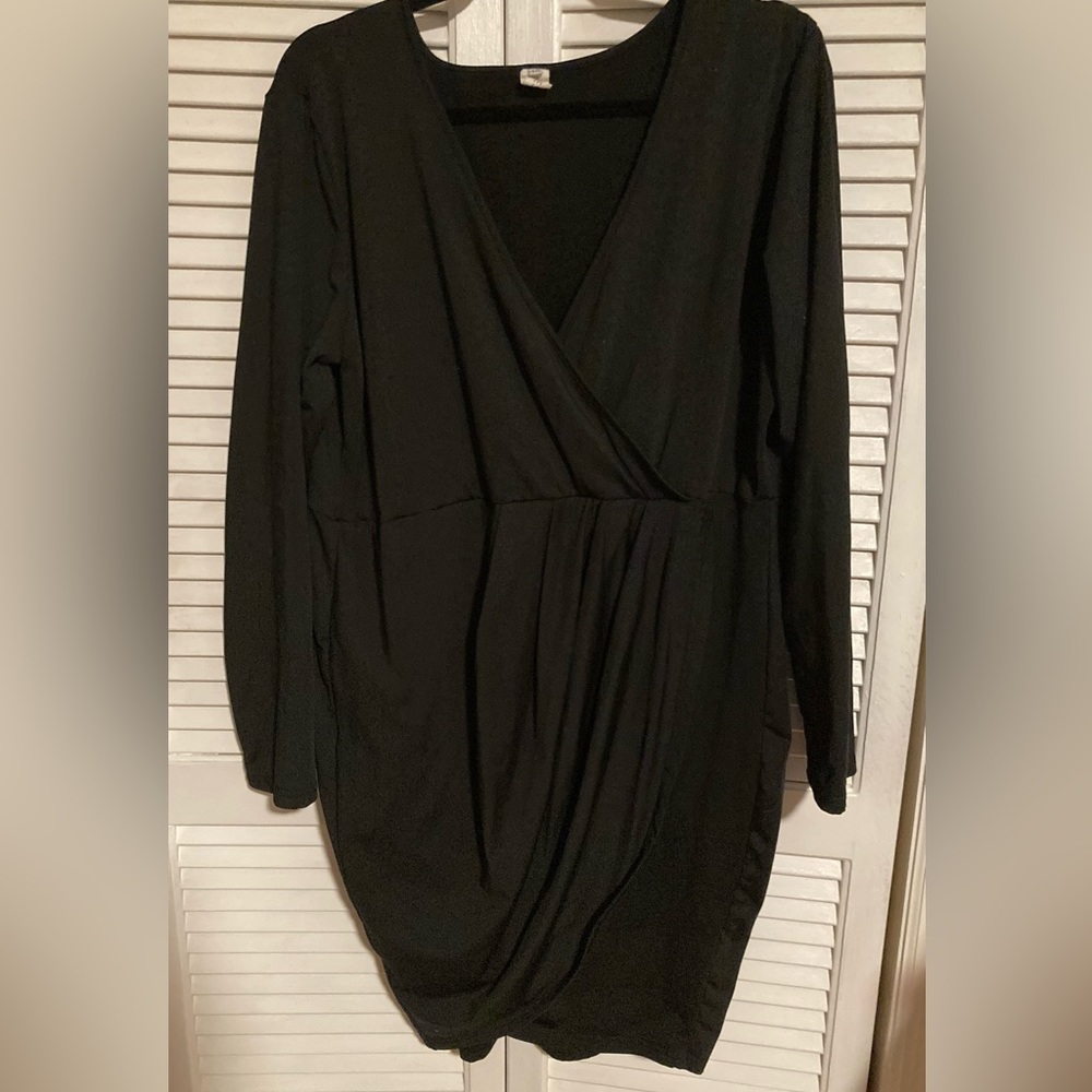 Poseshe Black Dress Tulip Hem Faux Wrap
